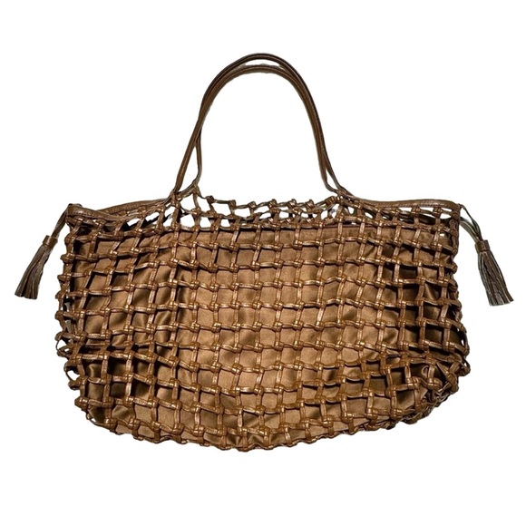 Anthropologie Synthetic Leather Carson Brown Woven Cage Tote - Picture 2 of 12